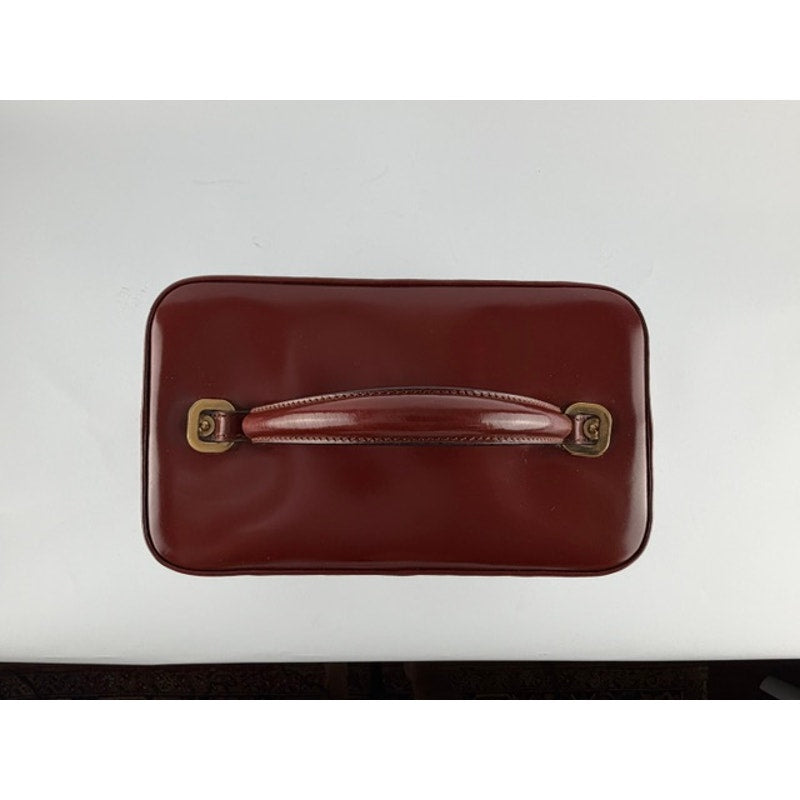 Valextra Burgundy Polished Calfskin Vanity Case Box Bag with Mirror & Strap