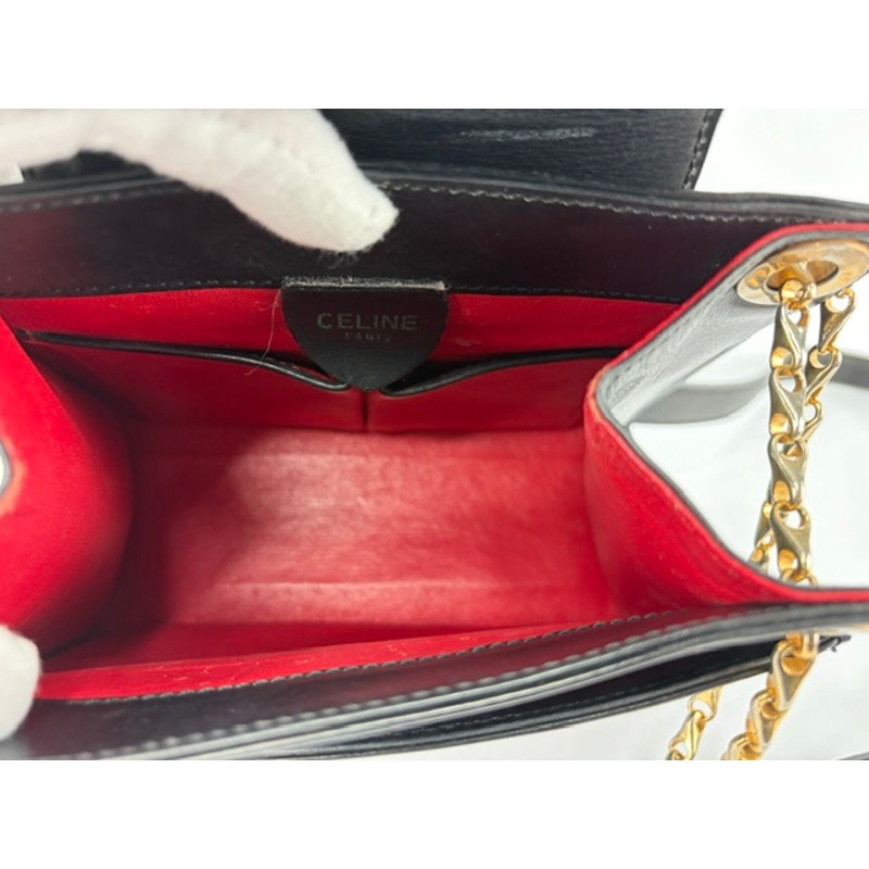 Céline Circle Logo Chain Shoulder Bag — Black Calfskin, Vintage