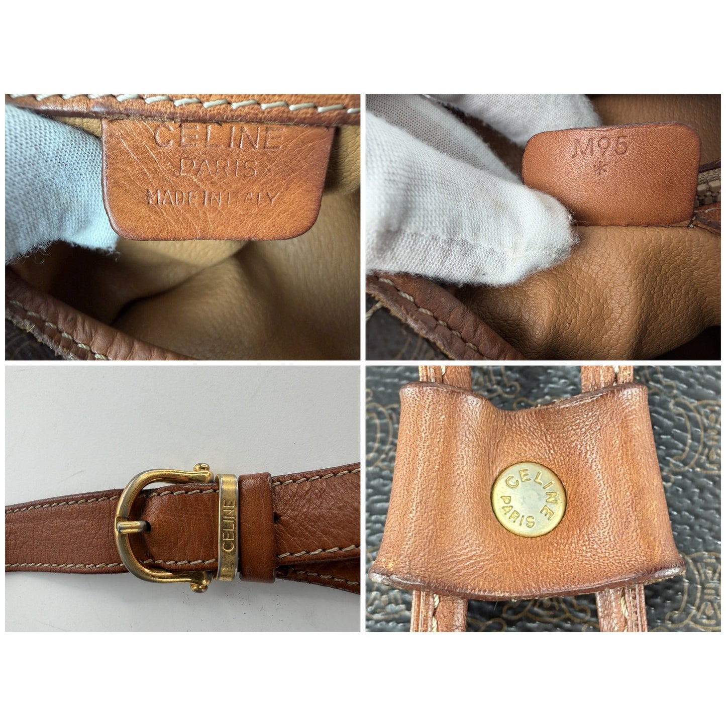 Celine Macadam Drawstring Bucket Bag Brown Coated Canvas Crossbody Vintage