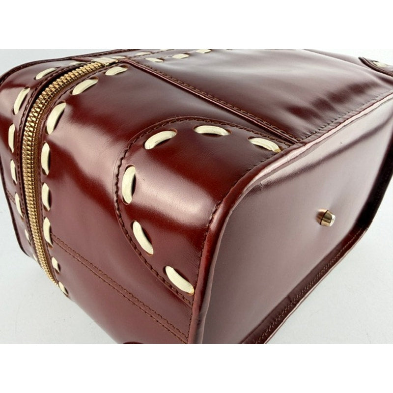Valextra Burgundy Polished Calfskin Vanity Case Box Bag with Mirror & Strap