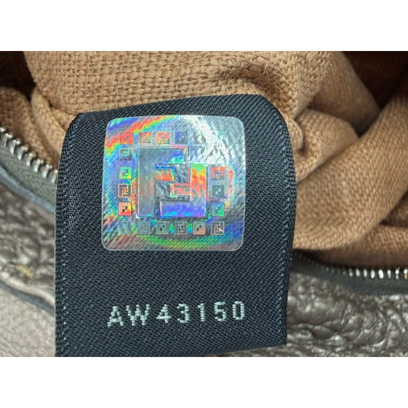 Fendi Selleria Mini Linda Metallic Pewter Pebbled Leather Satchel Sterling Tag