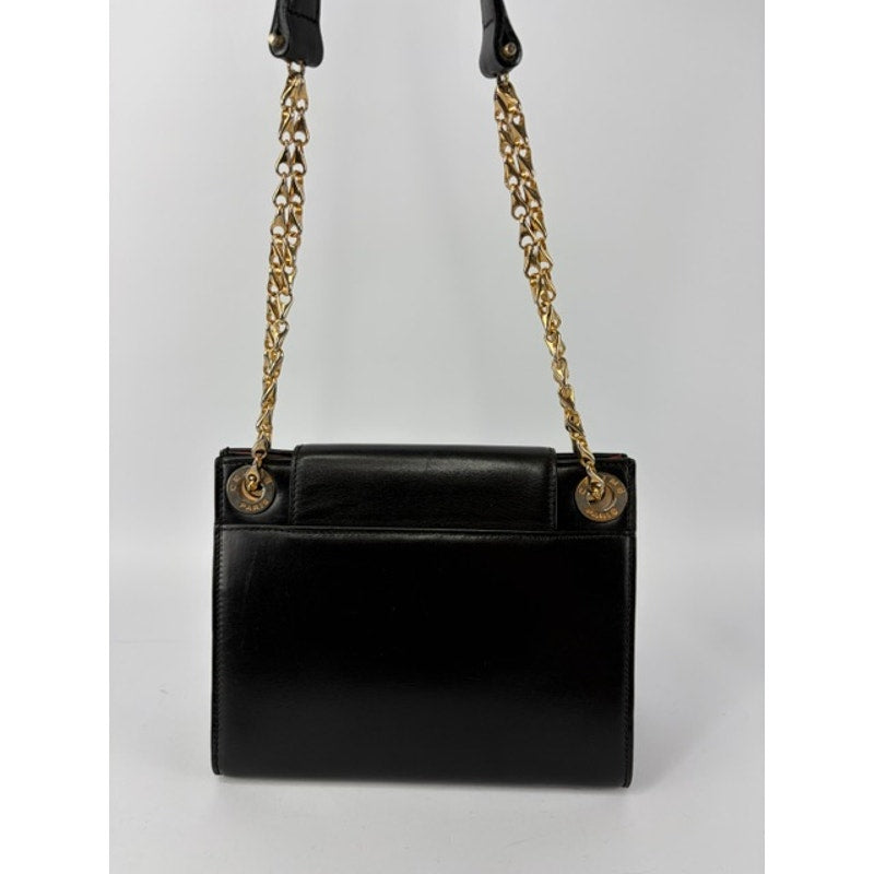 Céline Circle Logo Chain Shoulder Bag — Black Calfskin, Vintage