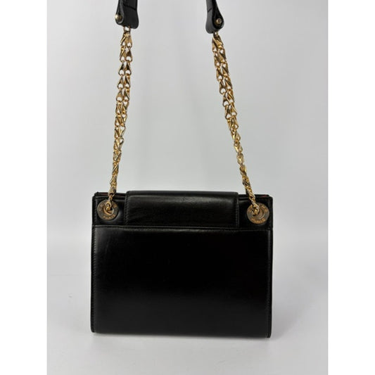 Céline Circle Logo Chain Shoulder Bag — Black Calfskin, Vintage