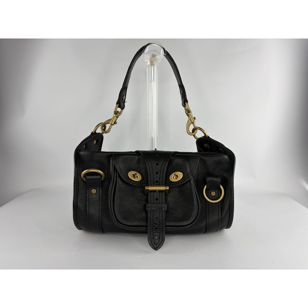 Mulberry Vintage Emmy Black Grained Leather Shoulder Bag Brass Hardware Twin Turnlock