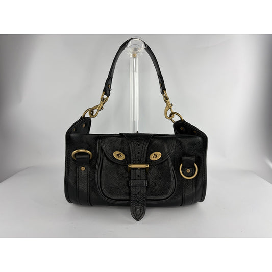 Mulberry Vintage Emmy Black Grained Leather Shoulder Bag Brass Hardware Twin Turnlock