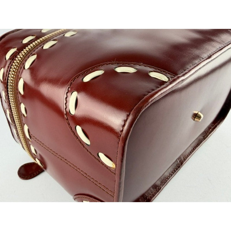 Valextra Burgundy Polished Calfskin Vanity Case Box Bag with Mirror & Strap