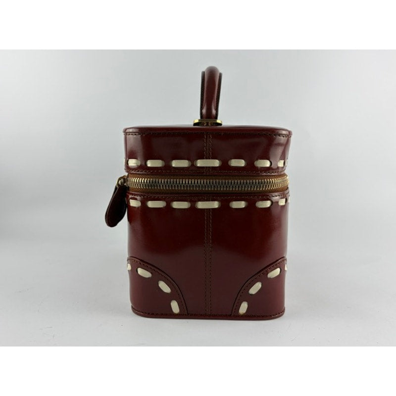 Valextra Burgundy Polished Calfskin Vanity Case Box Bag with Mirror & Strap