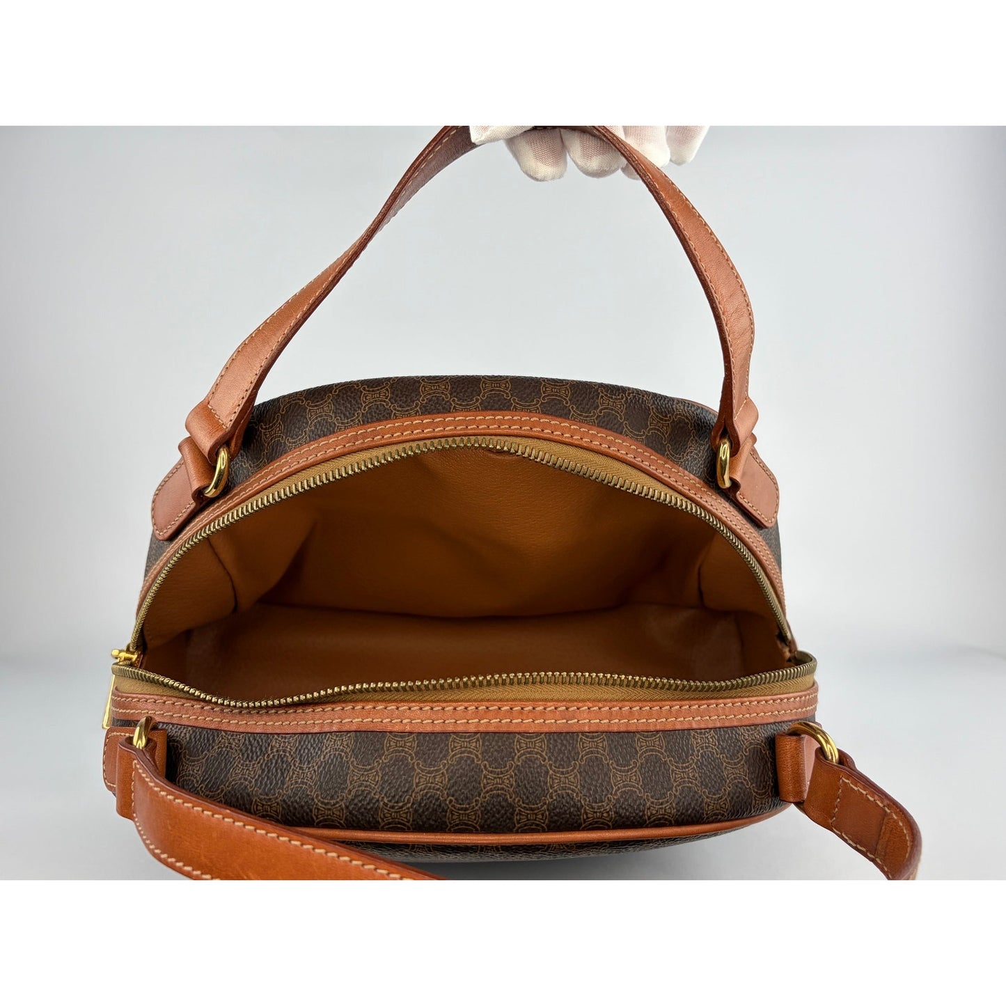 Celine Vintage Macadam Dome Satchel in Brown & Tan