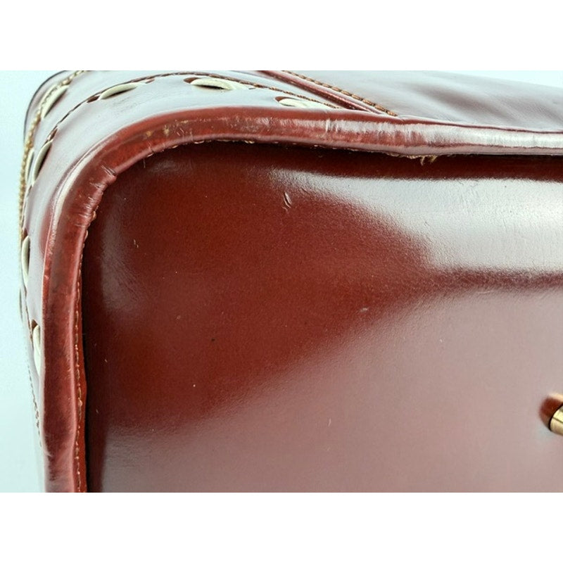 Valextra Burgundy Polished Calfskin Vanity Case Box Bag with Mirror & Strap