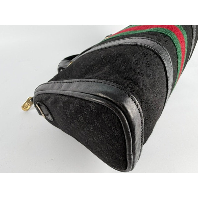 GUCCI Vintage Black GG Canvas Sherry Line Web Boston Bag w/ Strap