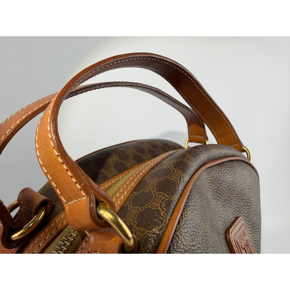 Celine Vintage Macadam Dome Satchel in Brown & Tan