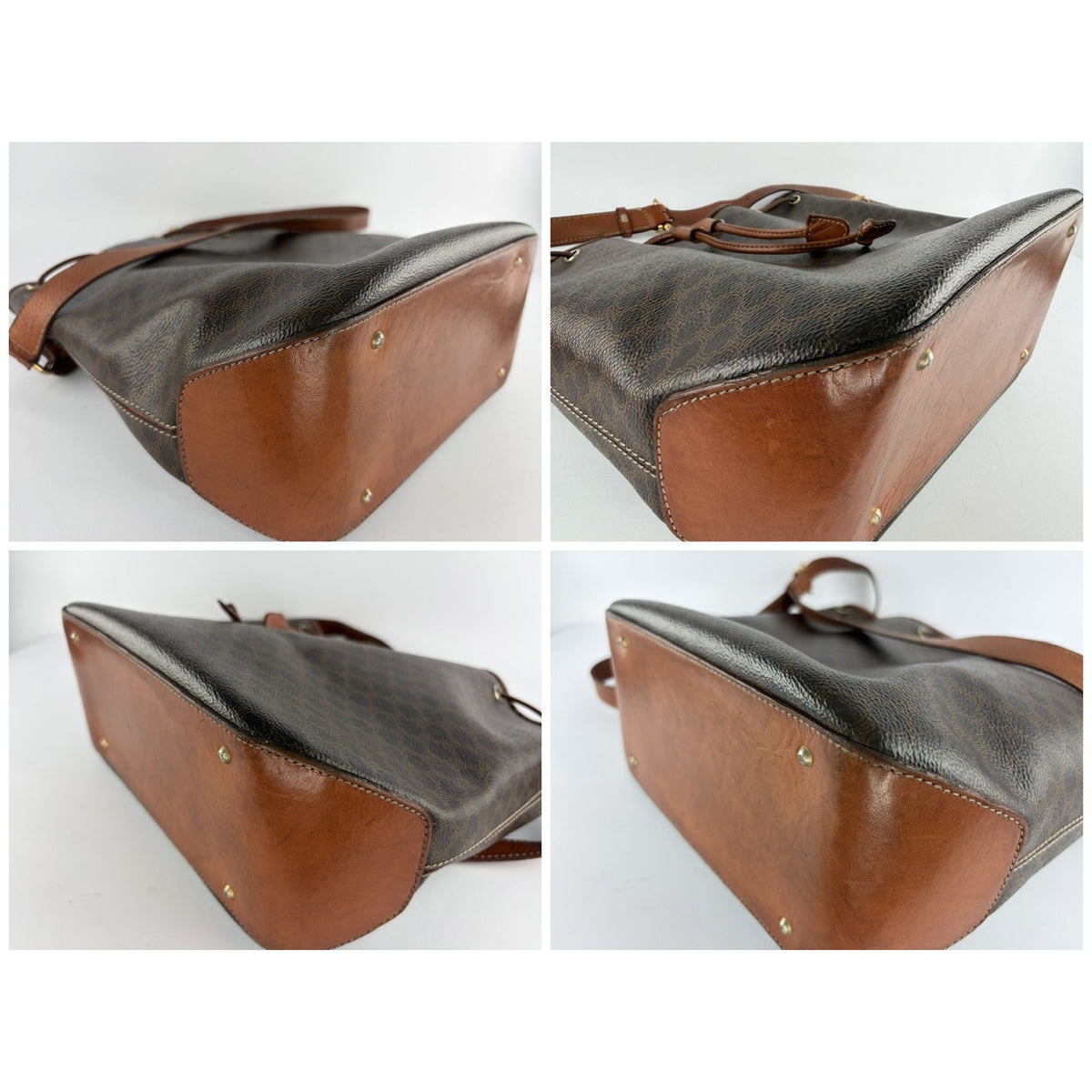 Celine Macadam Drawstring Bucket Bag Brown Coated Canvas Crossbody Vintage