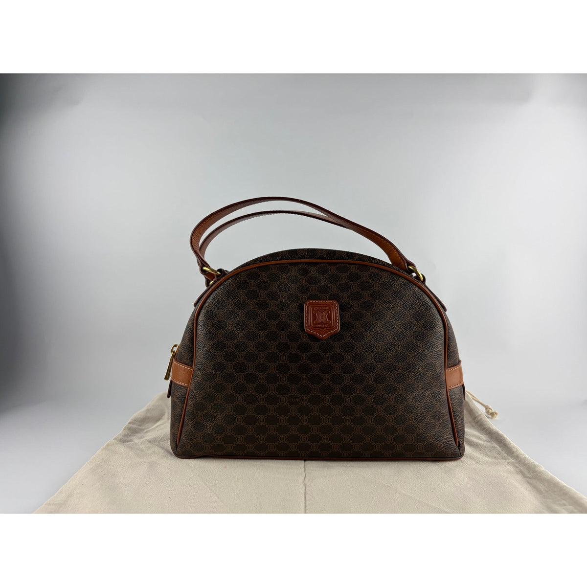 Celine Vintage Macadam Dome Satchel in Brown & Tan