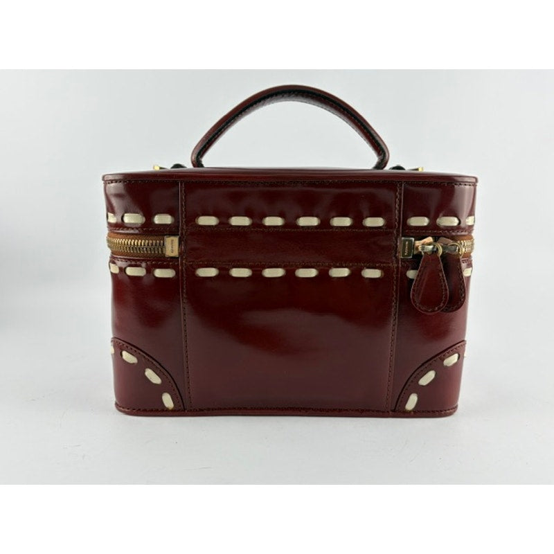 Valextra Burgundy Polished Calfskin Vanity Case Box Bag with Mirror & Strap