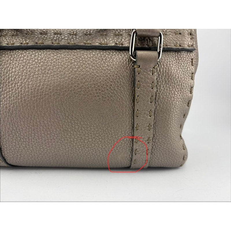 Fendi Selleria Mini Linda Metallic Pewter Pebbled Leather Satchel Sterling Tag