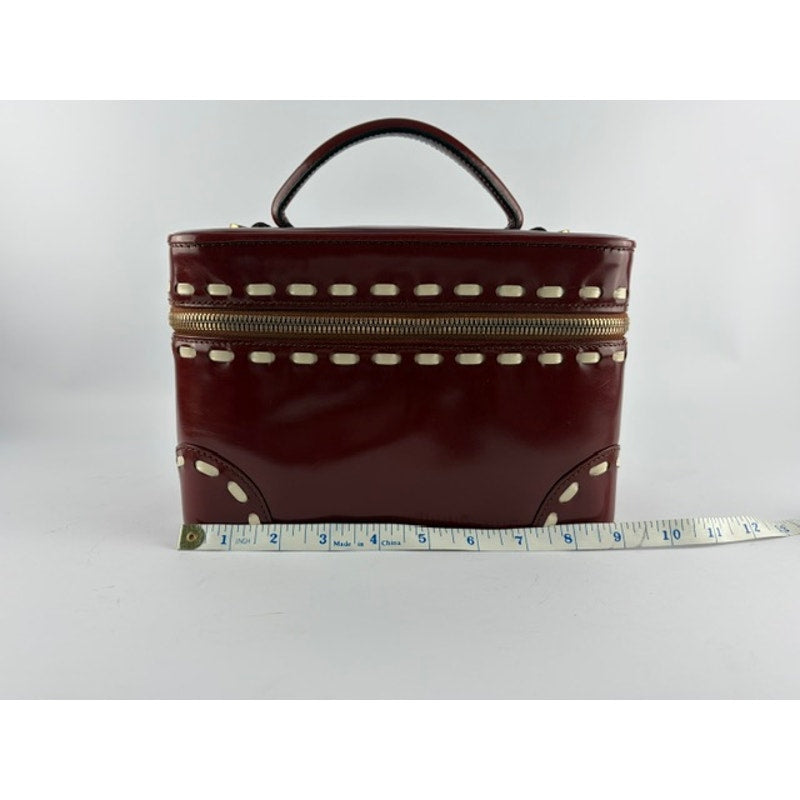 Valextra Burgundy Polished Calfskin Vanity Case Box Bag with Mirror & Strap