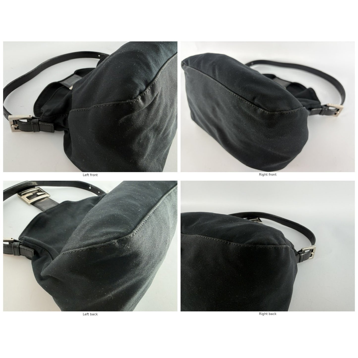 Fendi Mamma Baguette Black Jersey Hobo Shoulder Bag FF Buckle Silver Hardware