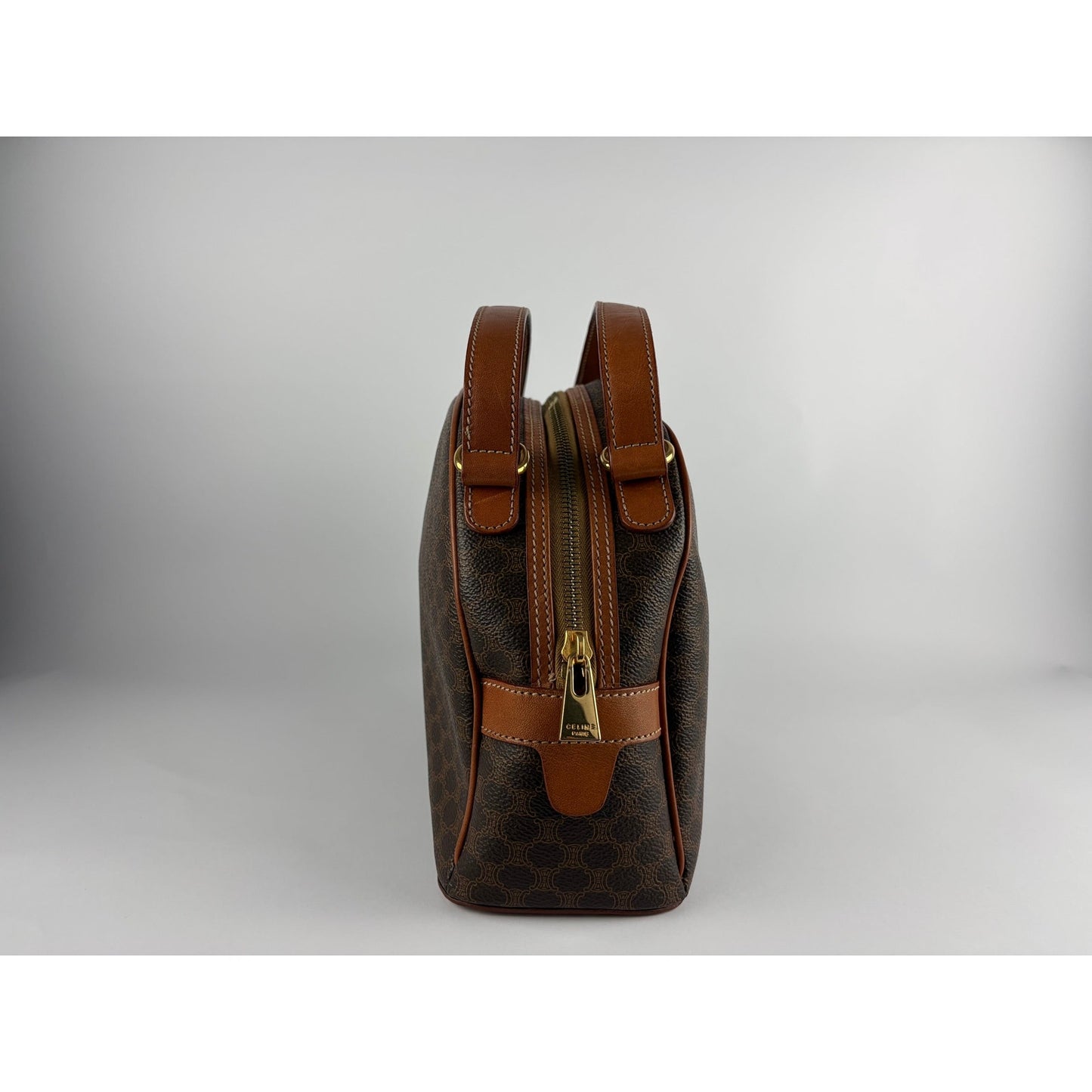 Celine Vintage Macadam Dome Satchel in Brown & Tan