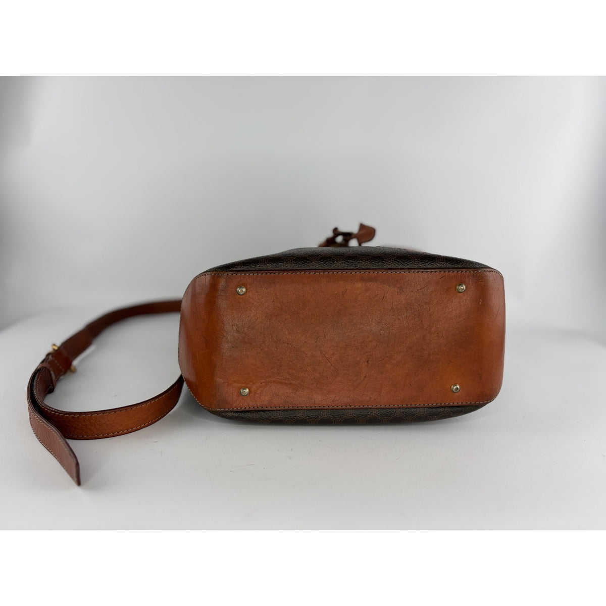 Celine Macadam Drawstring Bucket Bag Brown Coated Canvas Crossbody Vintage