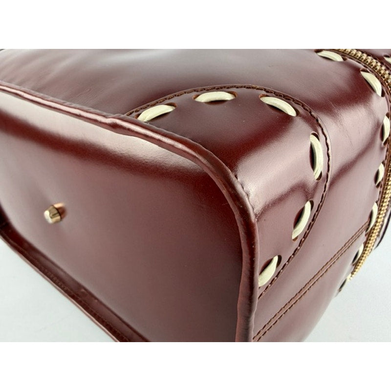 Valextra Burgundy Polished Calfskin Vanity Case Box Bag with Mirror & Strap