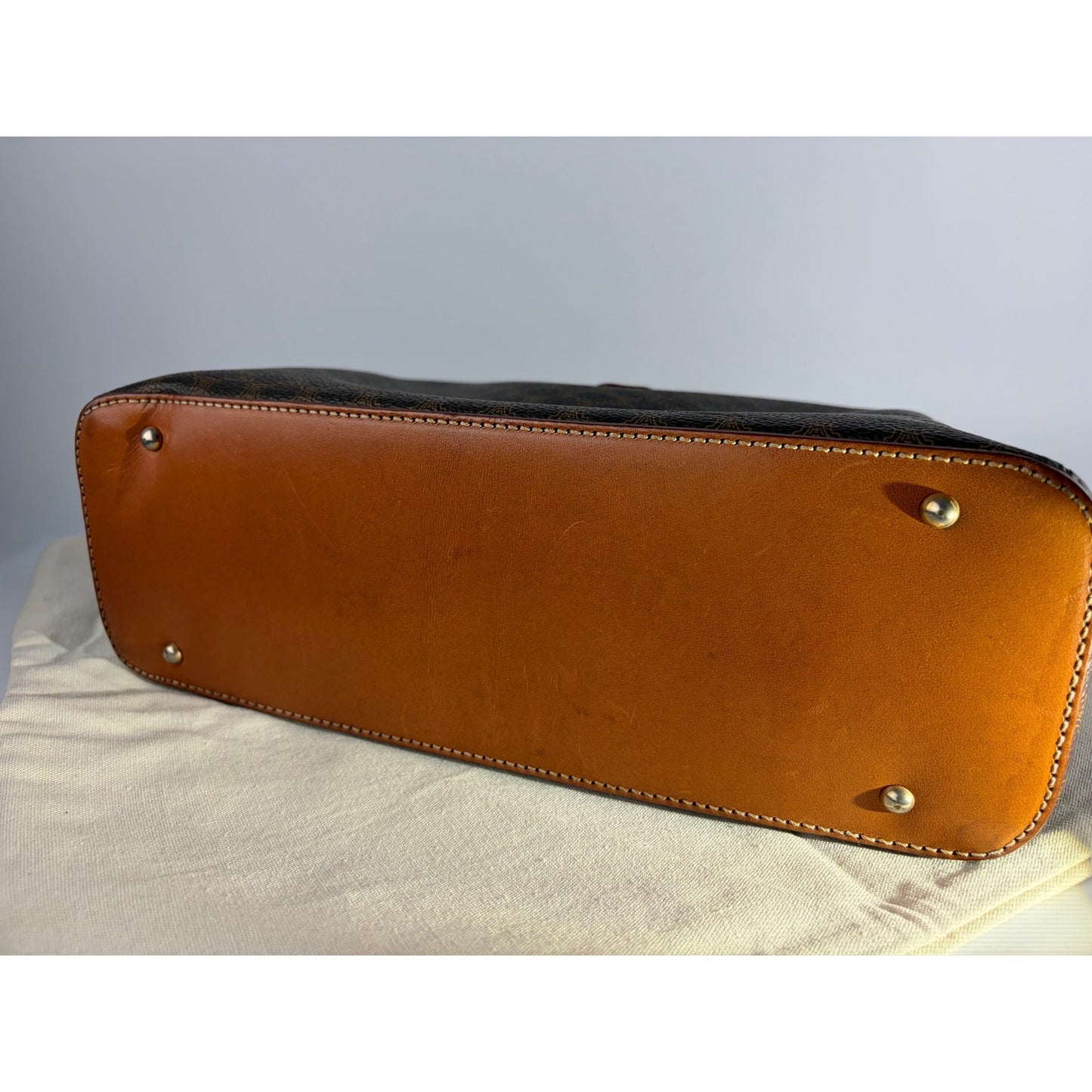Celine Vintage Macadam Dome Satchel in Brown & Tan