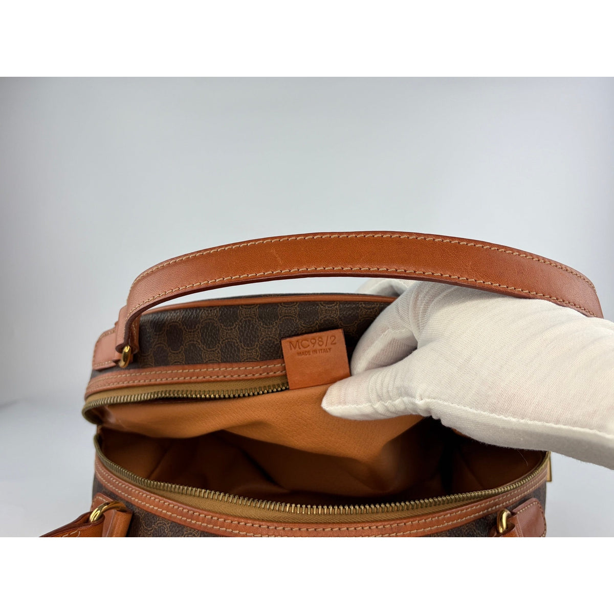 Celine Vintage Macadam Dome Satchel in Brown & Tan