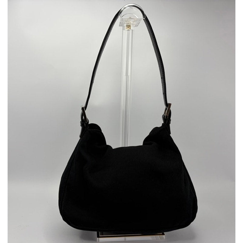 Fendi Mamma Baguette Black Jersey Hobo Shoulder Bag FF Buckle Silver Hardware