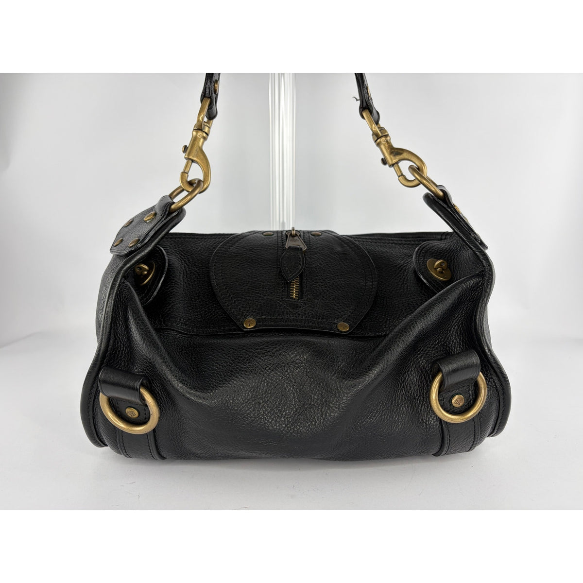 Mulberry Vintage Emmy Black Grained Leather Shoulder Bag Brass Hardware Twin Turnlock