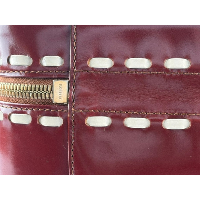 Valextra Burgundy Polished Calfskin Vanity Case Box Bag with Mirror & Strap