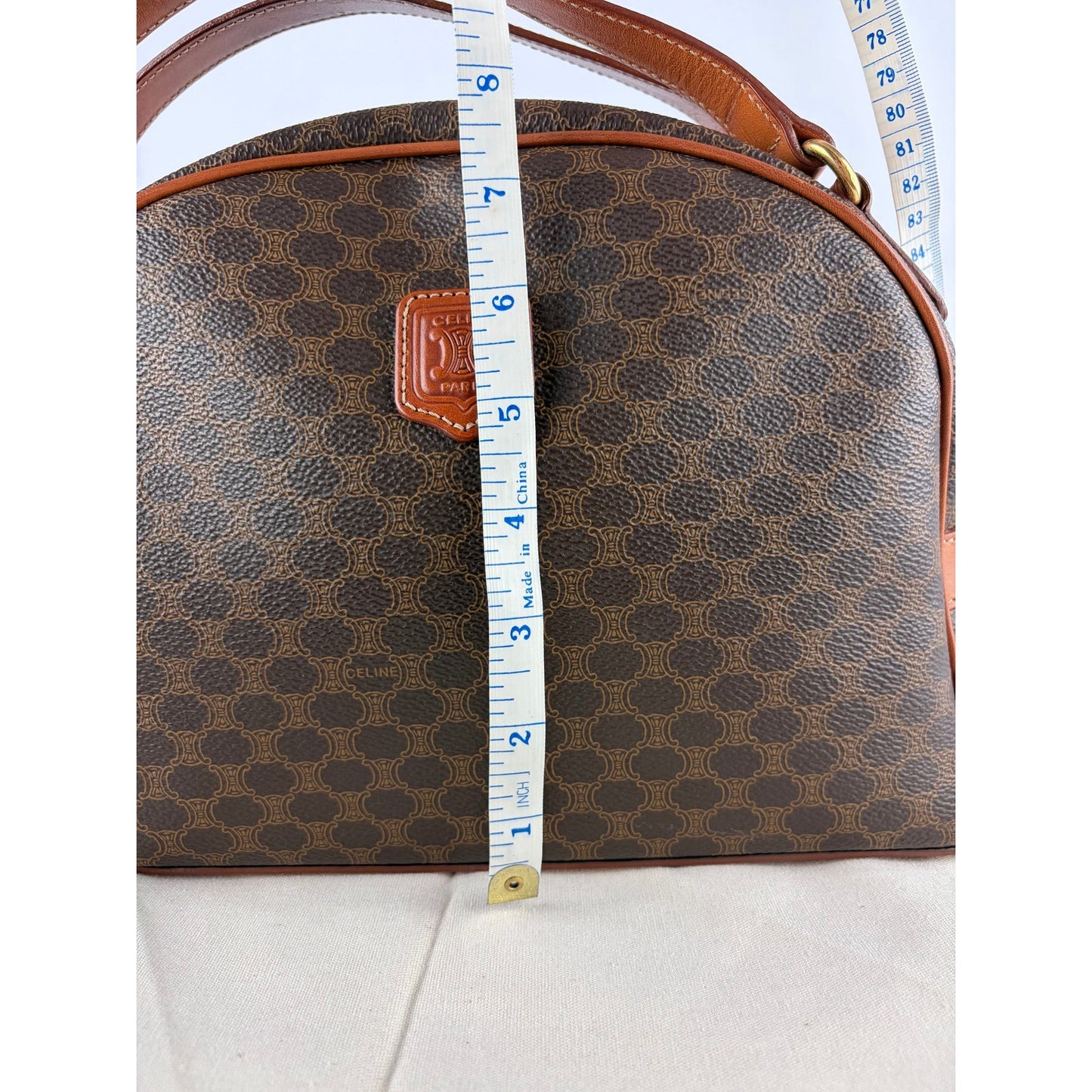 Celine Vintage Macadam Dome Satchel in Brown & Tan