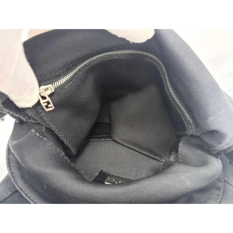 Fendi Mamma Baguette Black Jersey Hobo Shoulder Bag FF Buckle Silver Hardware