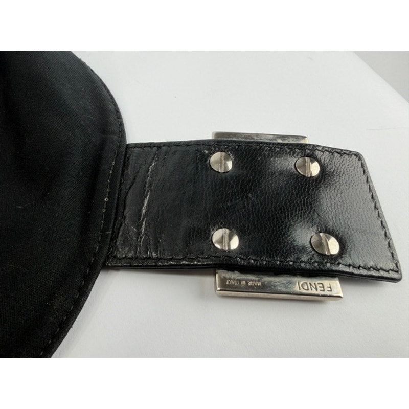 Fendi Mamma Baguette Black Jersey Hobo Shoulder Bag FF Buckle Silver Hardware