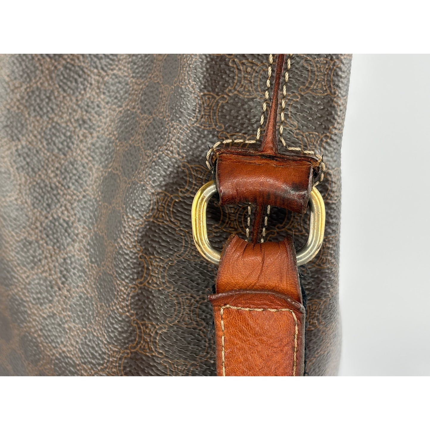 Celine Macadam Drawstring Bucket Bag Brown Coated Canvas Crossbody Vintage