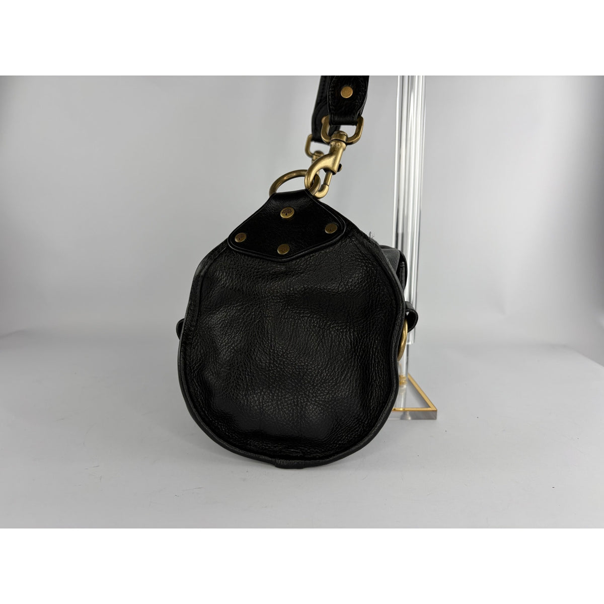 Mulberry Vintage Emmy Black Grained Leather Shoulder Bag Brass Hardware Twin Turnlock
