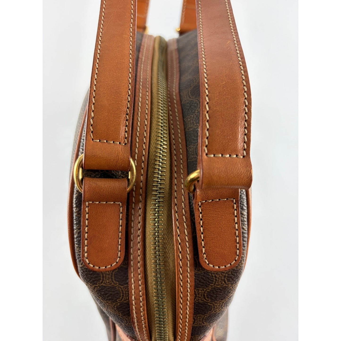 Celine Vintage Macadam Dome Satchel in Brown & Tan