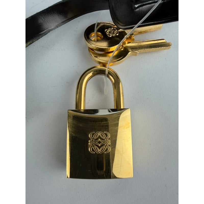 Loewe Laura 26 Bag Black Pebbled Leather Gold Chain Padlock Spain Vevers