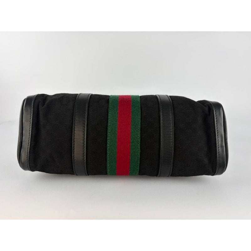 GUCCI Vintage Black GG Canvas Sherry Line Web Boston Bag w/ Strap