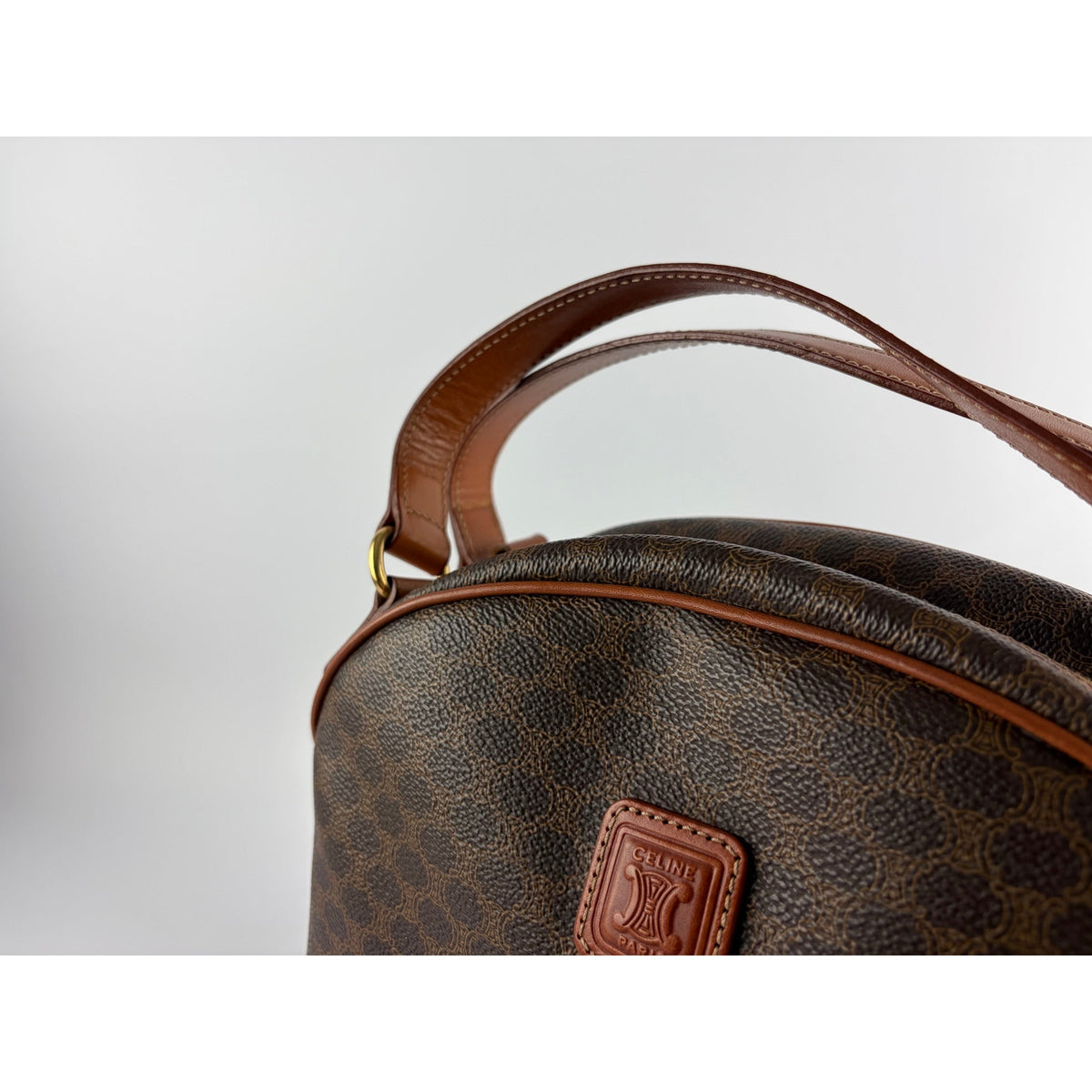 Celine Vintage Macadam Dome Satchel in Brown & Tan