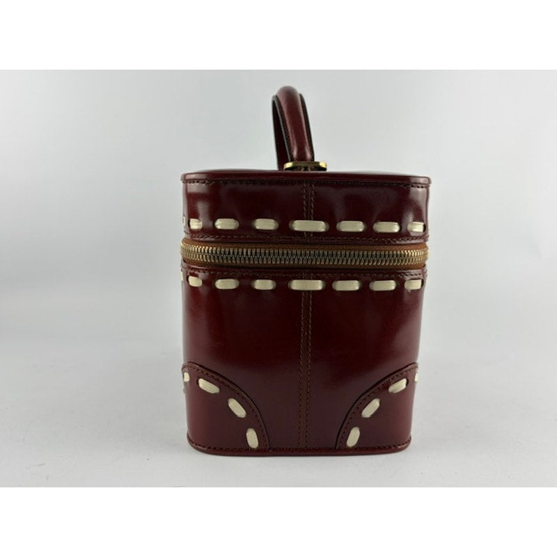 Valextra Burgundy Polished Calfskin Vanity Case Box Bag with Mirror & Strap