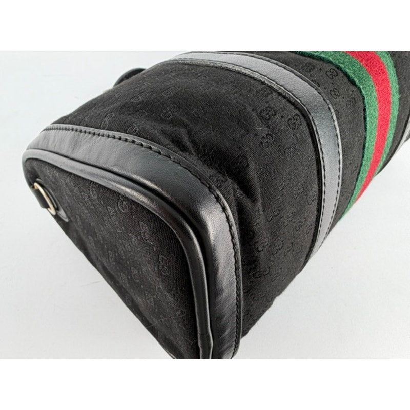 GUCCI Vintage Black GG Canvas Sherry Line Web Boston Bag w/ Strap
