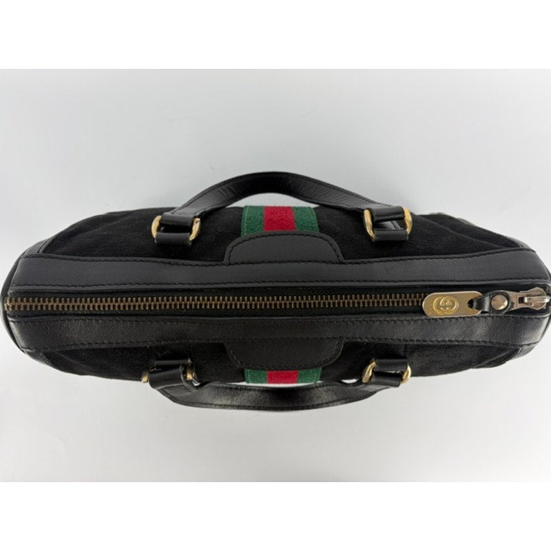 GUCCI Vintage Black GG Canvas Sherry Line Web Boston Bag w/ Strap