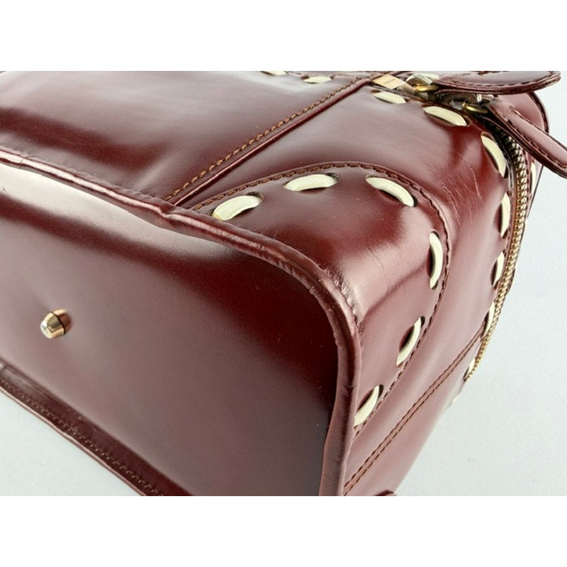 Valextra Burgundy Polished Calfskin Vanity Case Box Bag with Mirror & Strap