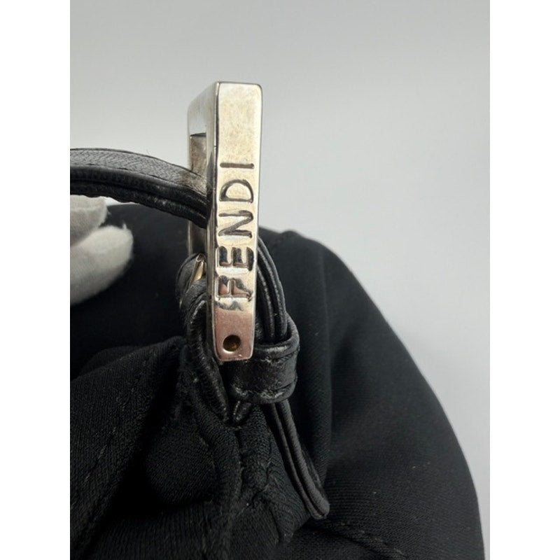 Fendi Mamma Baguette Black Jersey Hobo Shoulder Bag FF Buckle Silver Hardware