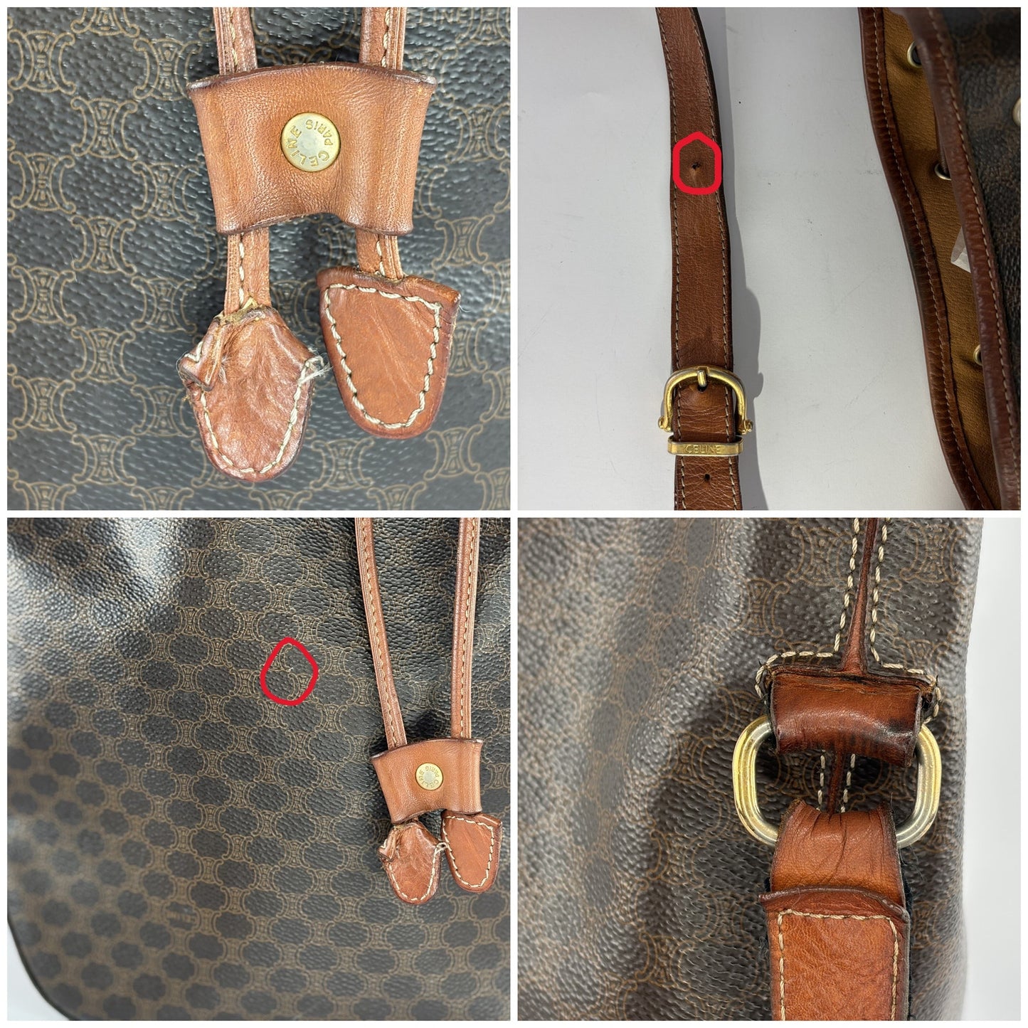 Celine Macadam Drawstring Bucket Bag Brown Coated Canvas Crossbody Vintage