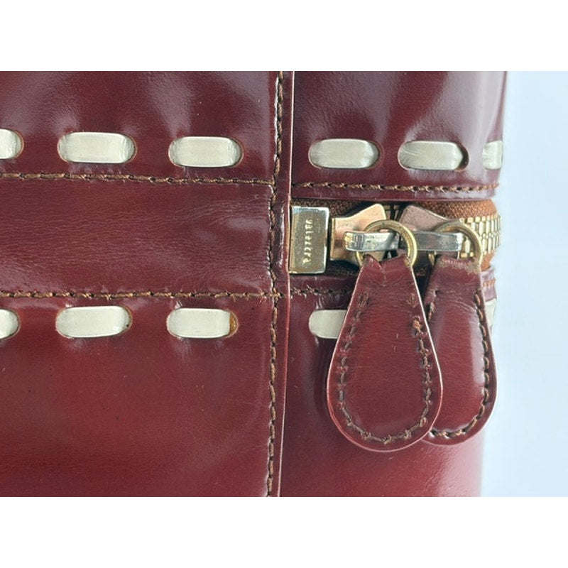 Valextra Burgundy Polished Calfskin Vanity Case Box Bag with Mirror & Strap