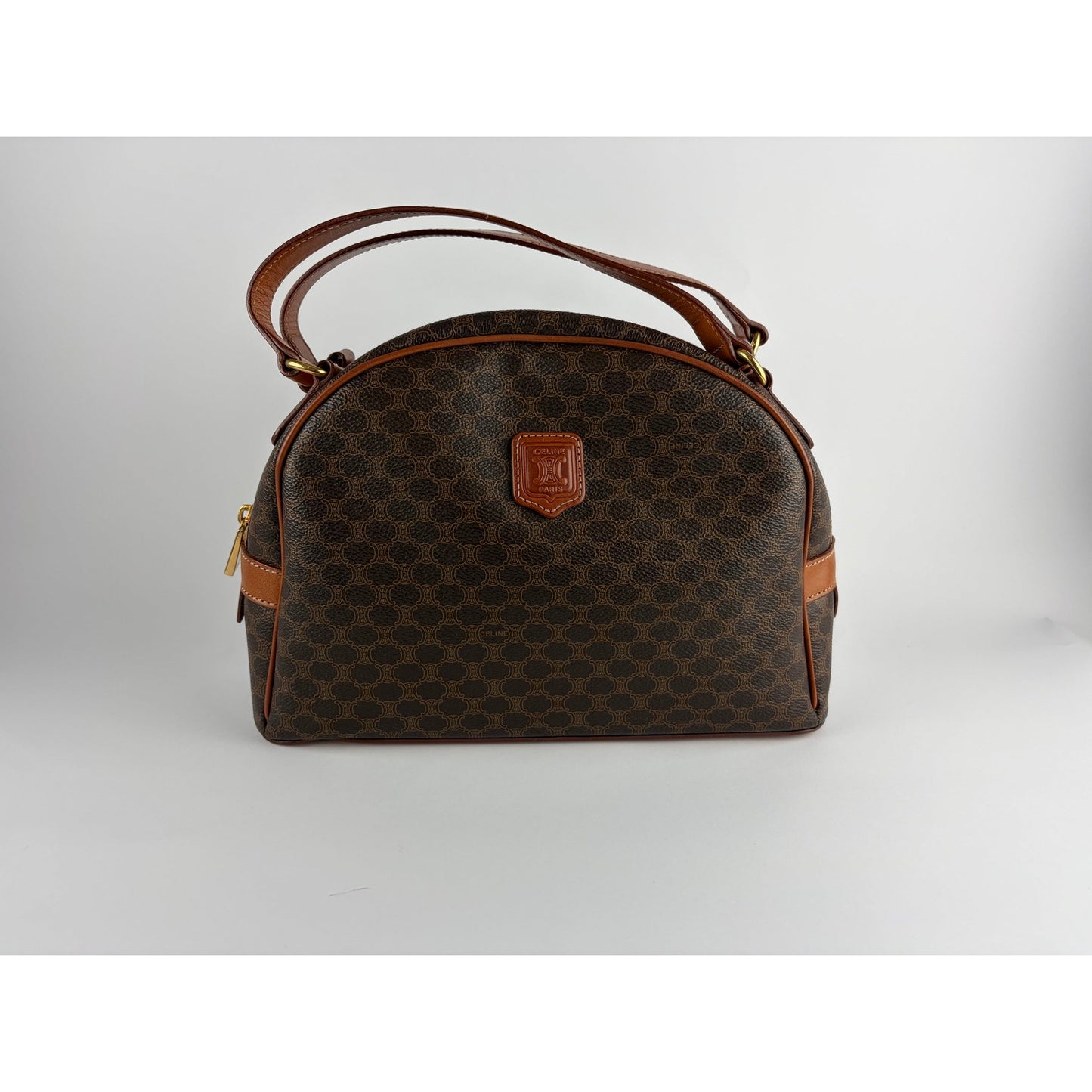 Celine Vintage Macadam Dome Satchel in Brown & Tan