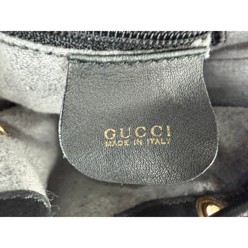 Gucci Bamboo Drawstring Bucket Bag Black Leather Shoulder Crossbody Vintage